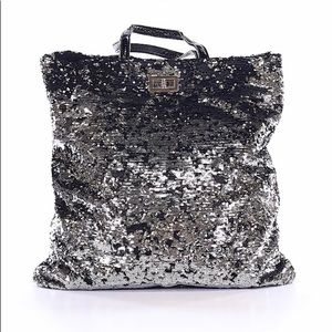 STREET LEVEL Anthropologie Silver Black Sequin Bag